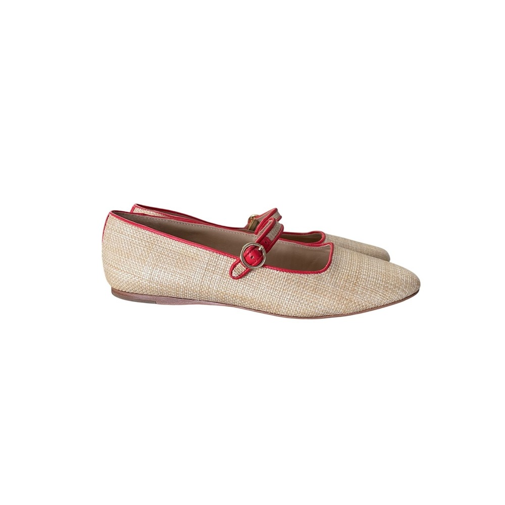 Antonio Melani Woven Straw Mary Jane Flats Coral Red Trim Beige Size 9M